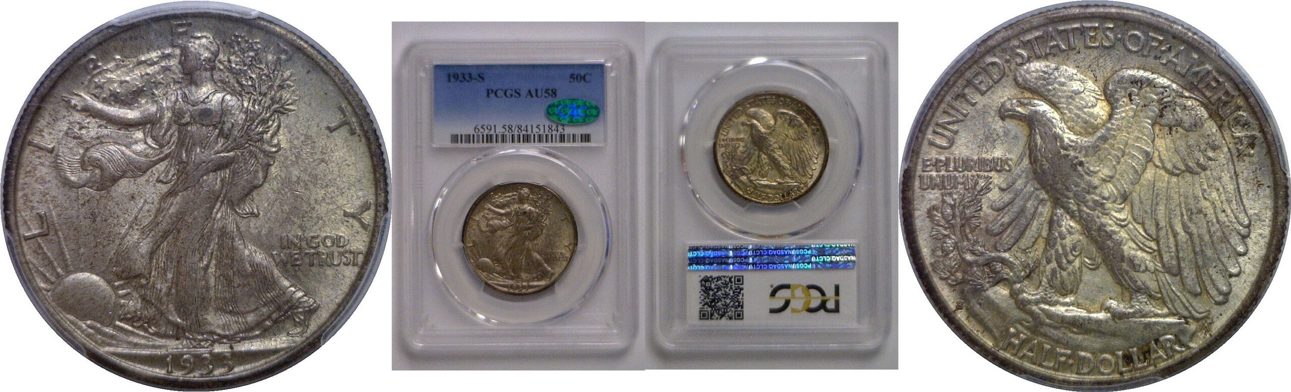 1933-S Walking Liberty Half Dollar   PCGS AU-58  CAC
