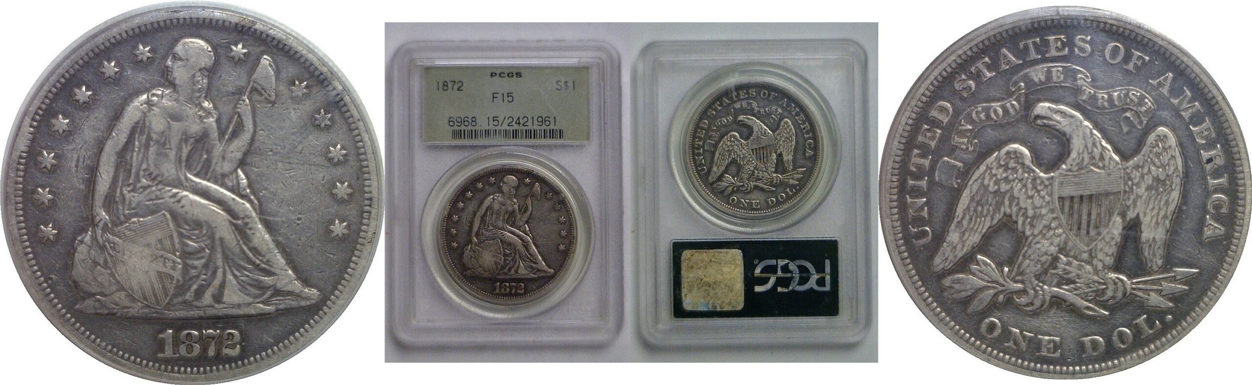 1872 Seated Liberty Dollar   PCGS F-15