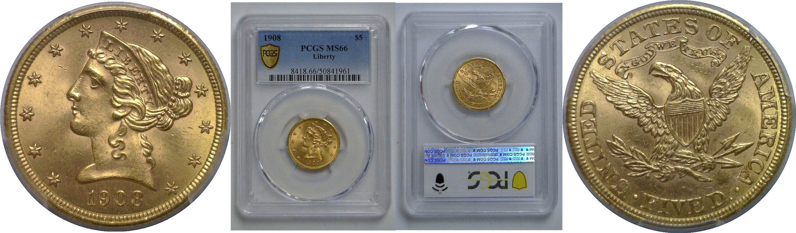 1908 $5 Liberty   PCGS MS-66