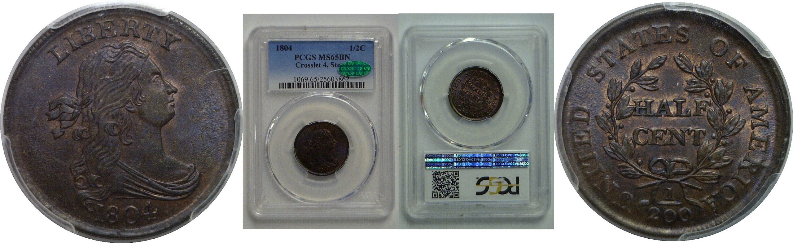 1804 Crosslet 4, Stems   Half Cent   PCGS MS-65 BN  CAC