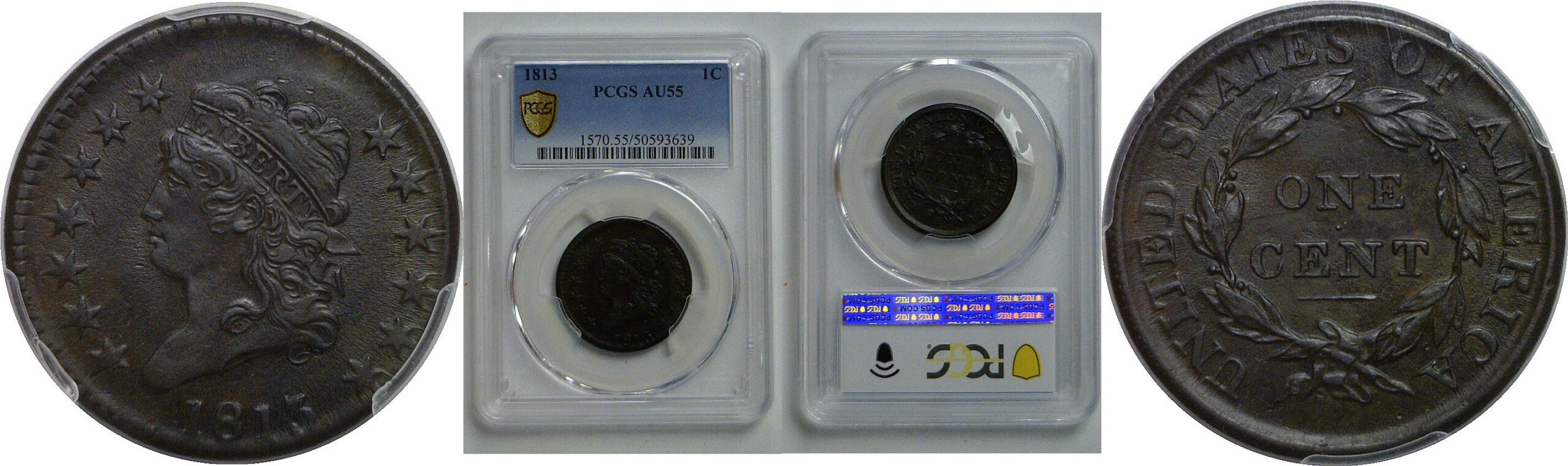 1813 Large Cent   PCGS AU-55