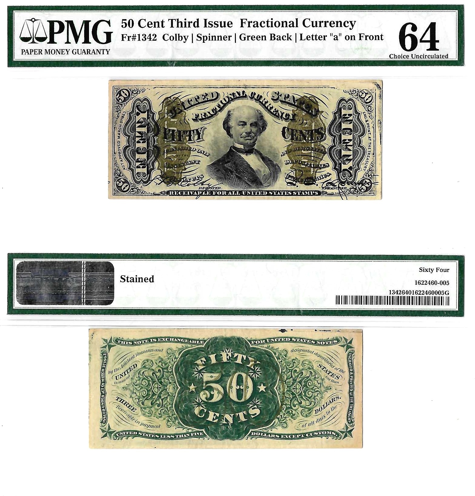 50 Cents Third Issue Fractional Currency Fr. 1342 PMG Choice UNC 64