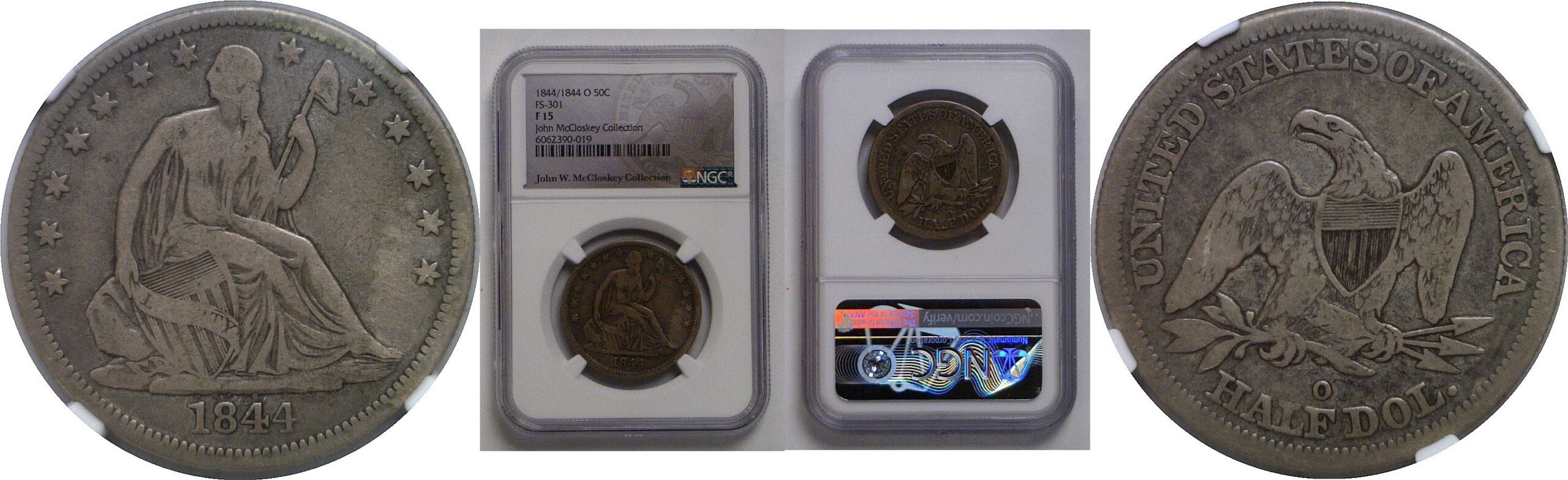 1844-O Doubled Date   Seated Liberty Half Dollar   NGC F-15