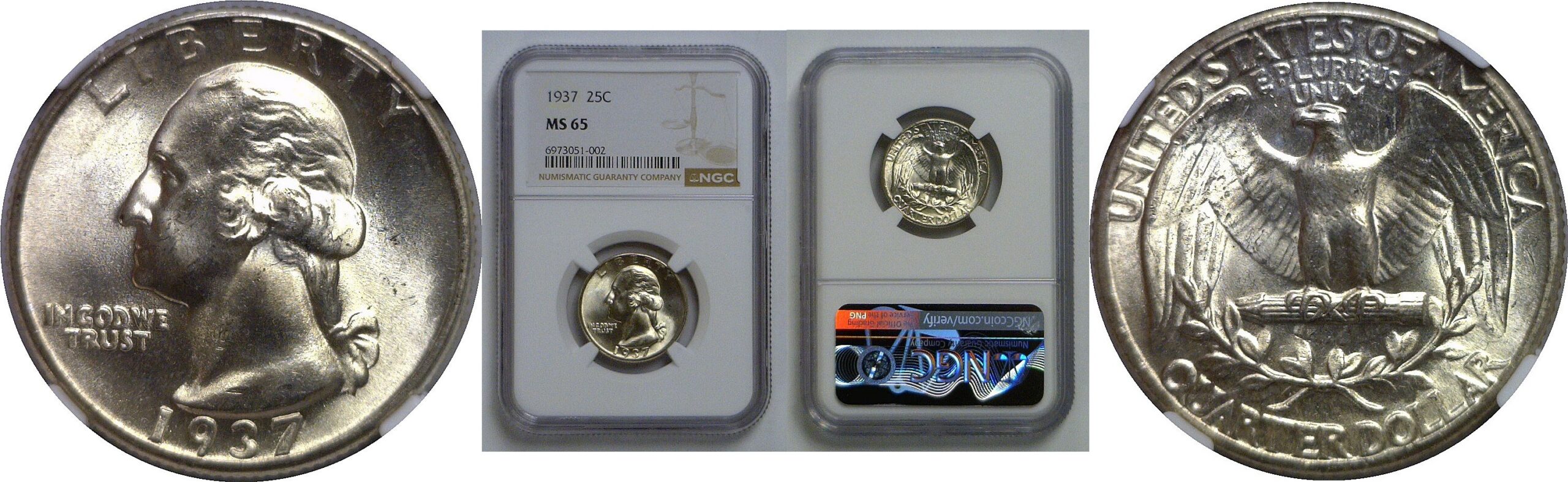 1937 Washington Quarter   NGC MS-65