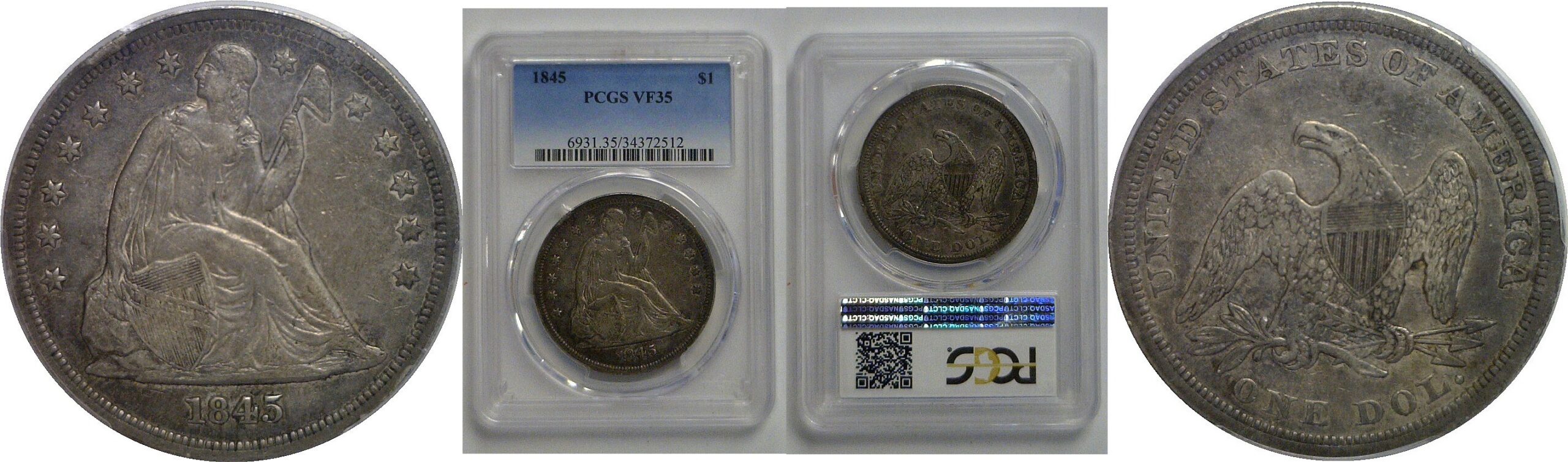 1845 Seated Liberty Dollar   PCGS VF-35