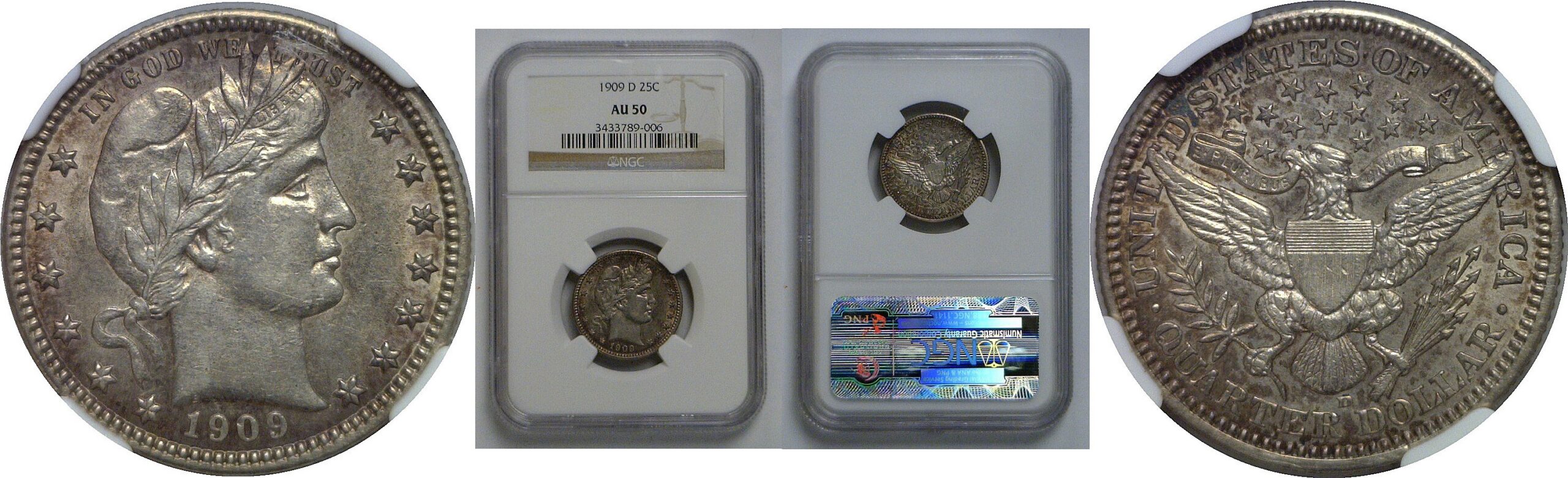 1909-D Barber Quarter   NGC AU-50