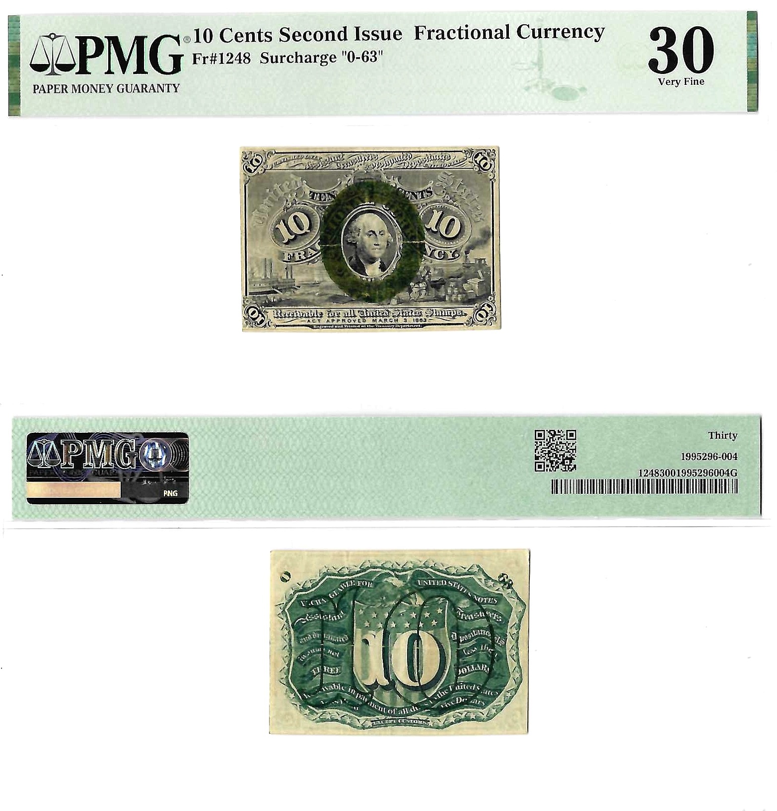 10 Cents Second Issue Fractional Currency Fr. 1248 PMG VF 30