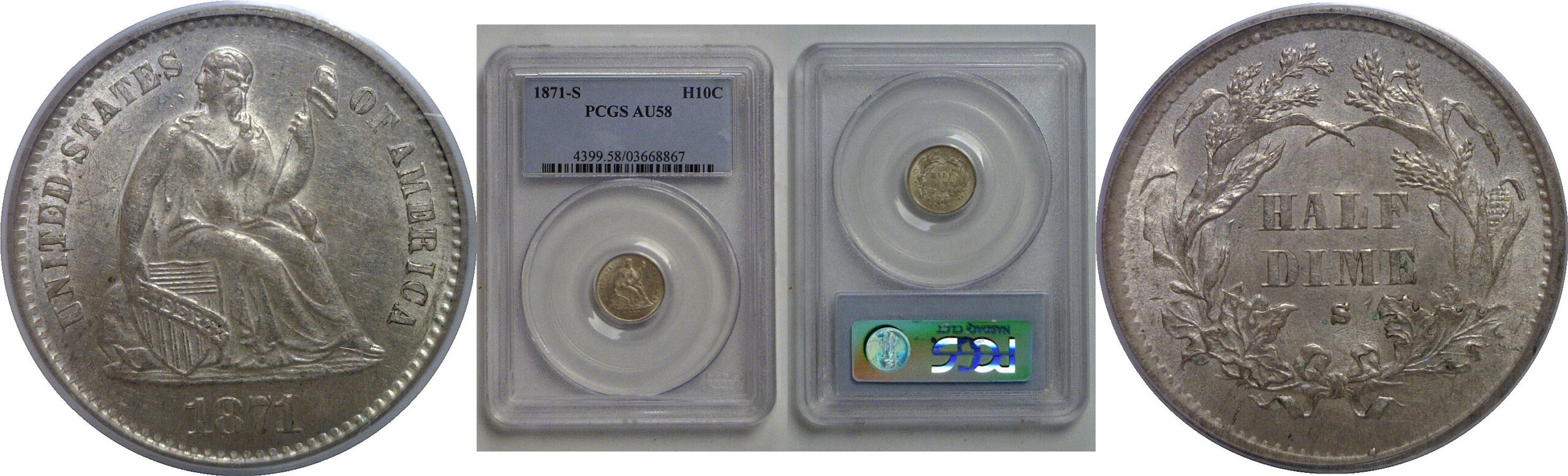 1871-S Seated Liberty Half Dime   PCGS AU-58