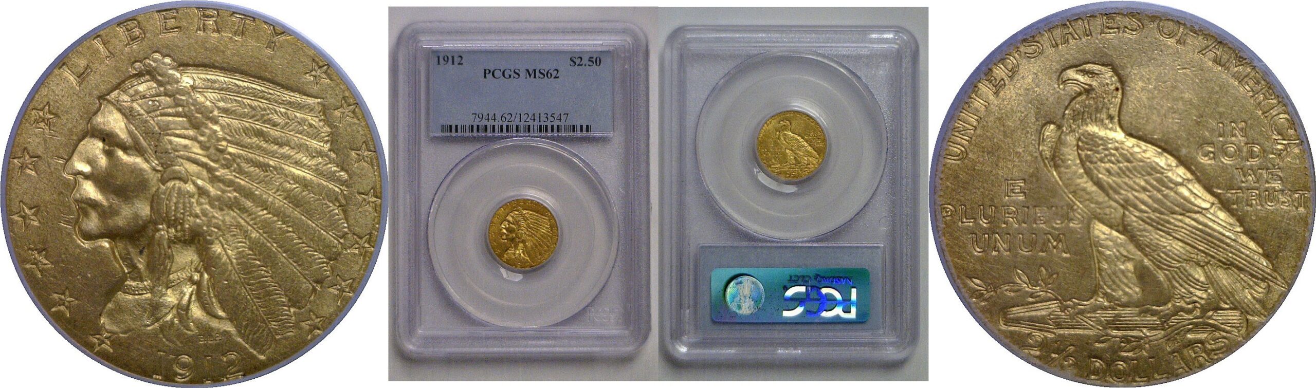1912 $2 1/2 Indian   PCGS MS-62
