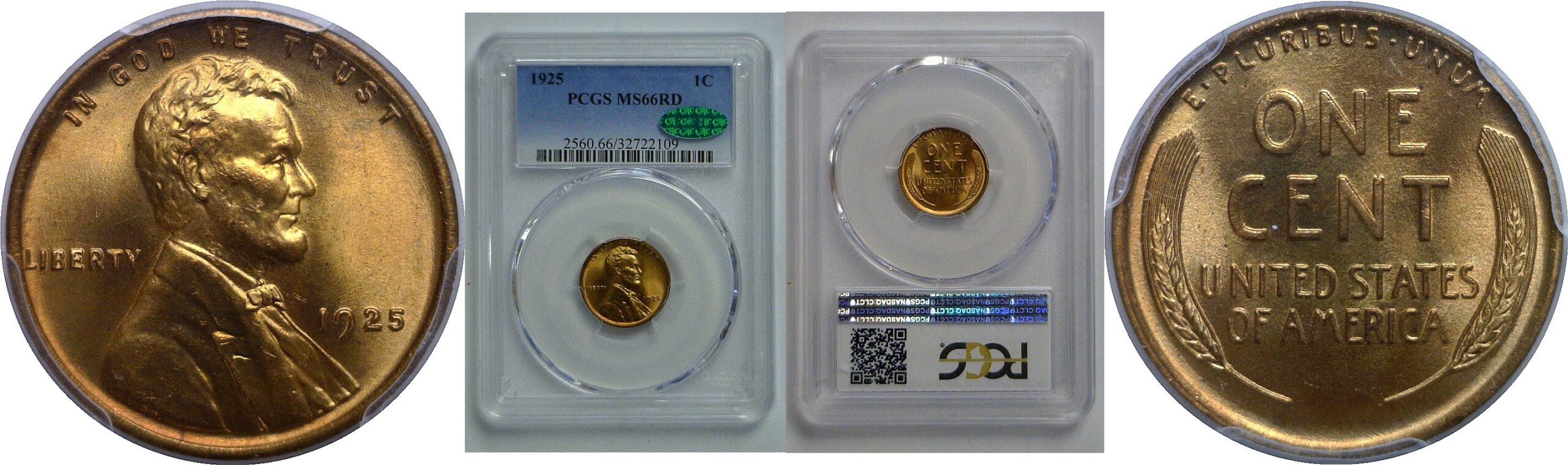 1925 Lincoln Cent   PCGS MS-66 RD  CAC