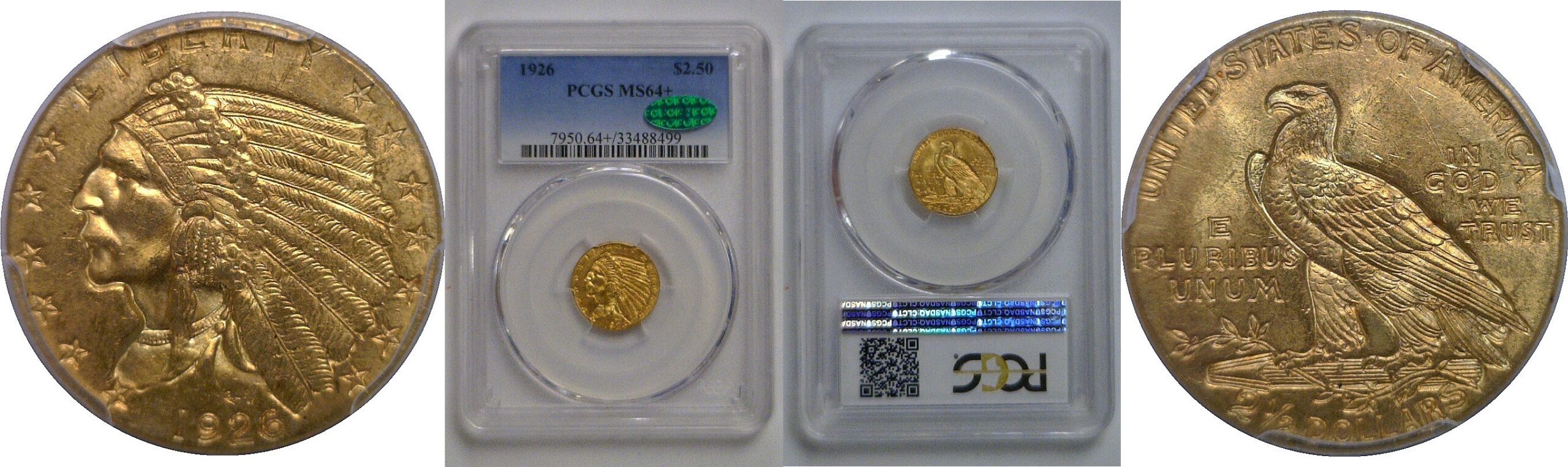 1926 $2 1/2 Indian   PCGS MS-64+  CAC