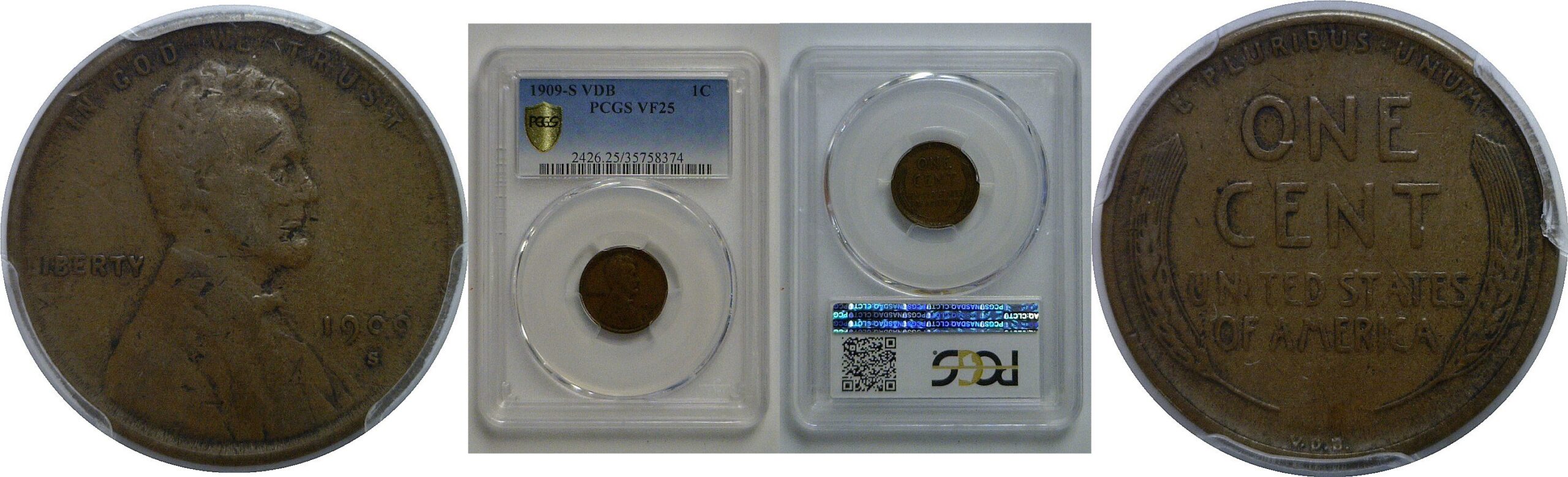 1909-S VDB  Lincoln Cent   PCGS VF-25