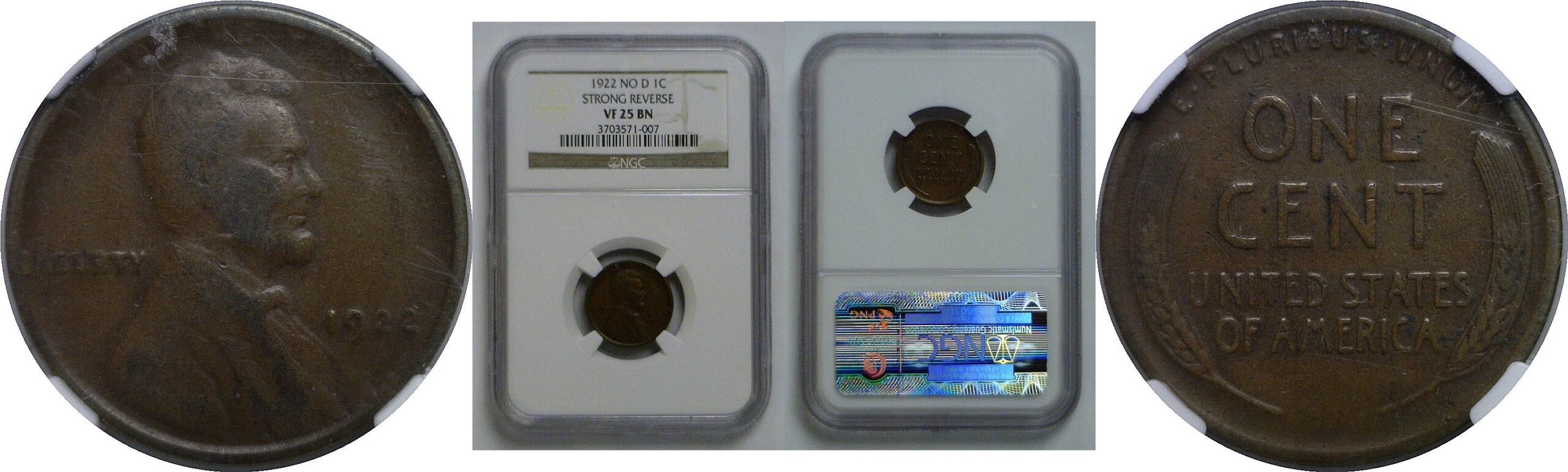 1922 No D  Lincoln Cent   NGC VF-25