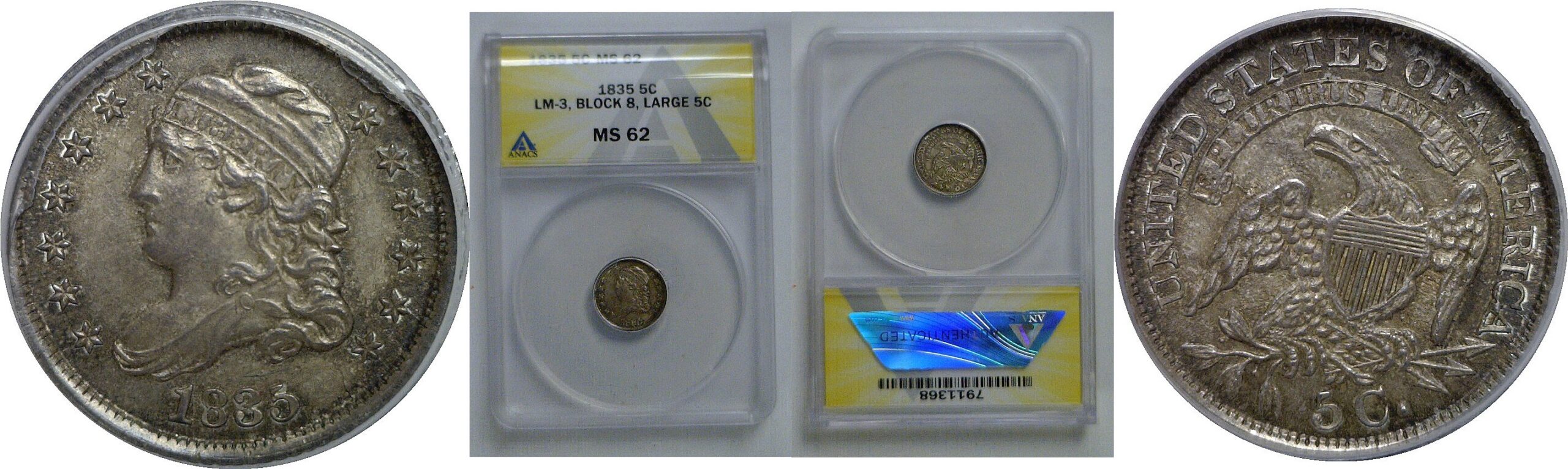 1835 Bust Half Dime   ANACS MS-62