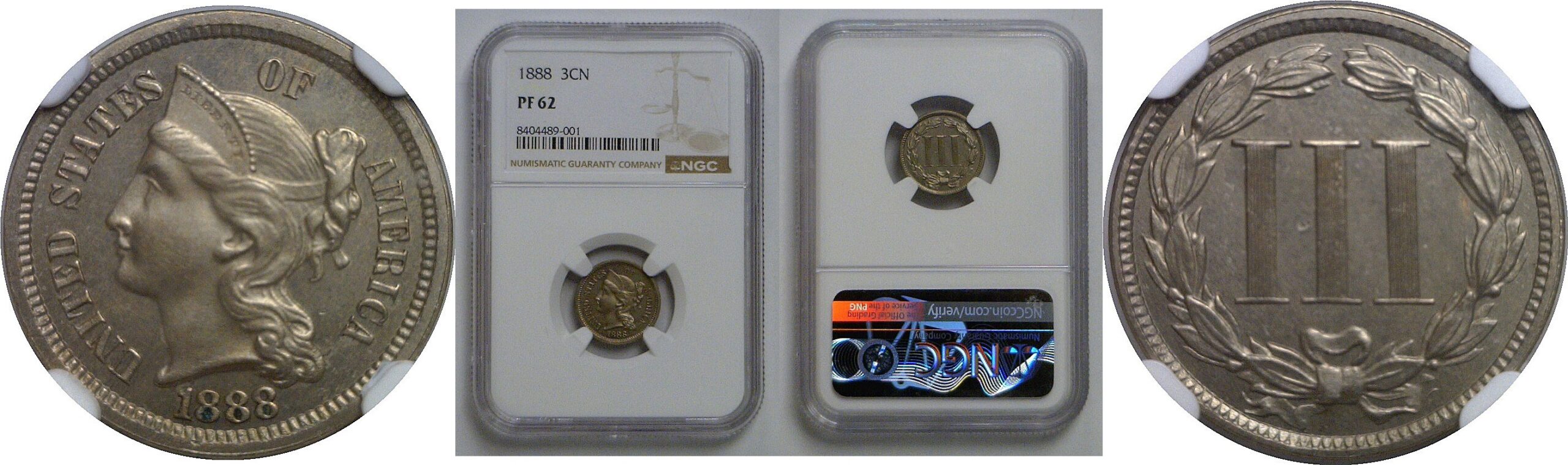 1888 Nickel Three Cent   NGC PF-62