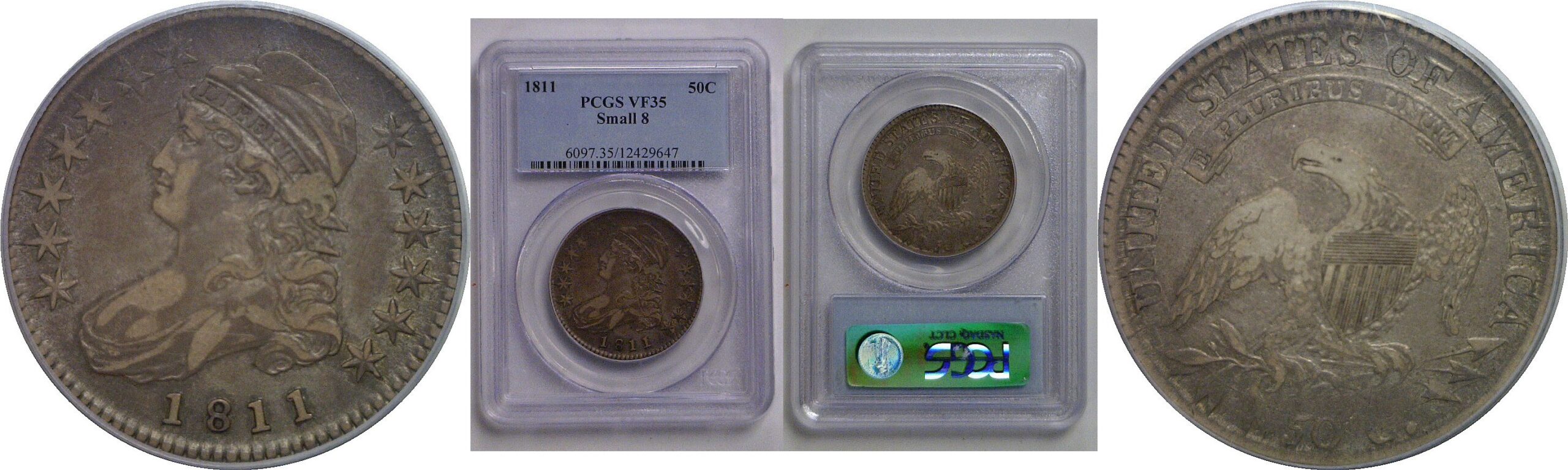 1811 Small 8   Bust Half Dollar   PCGS VF-35