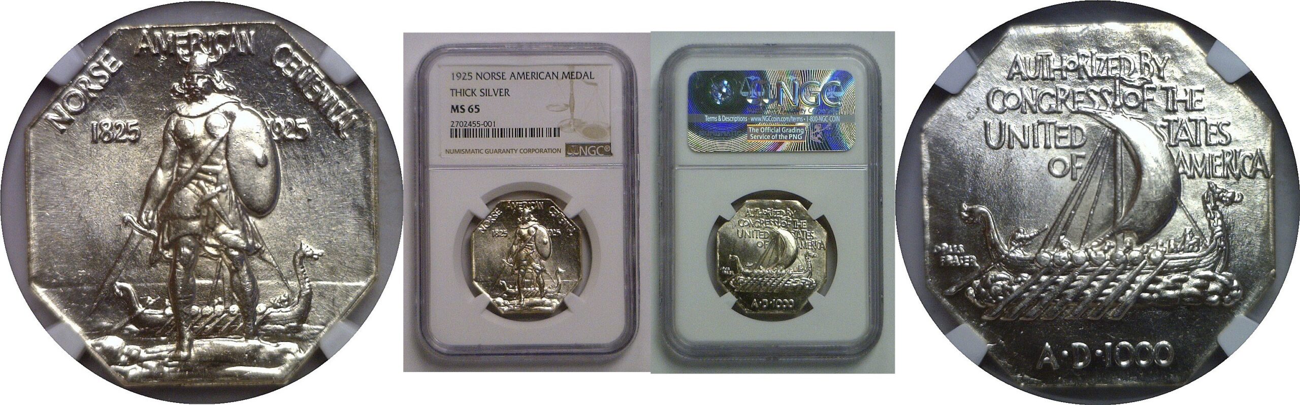 1925 Norse-American, Thick Planchet   Commemorative Medal   NGC MS-65