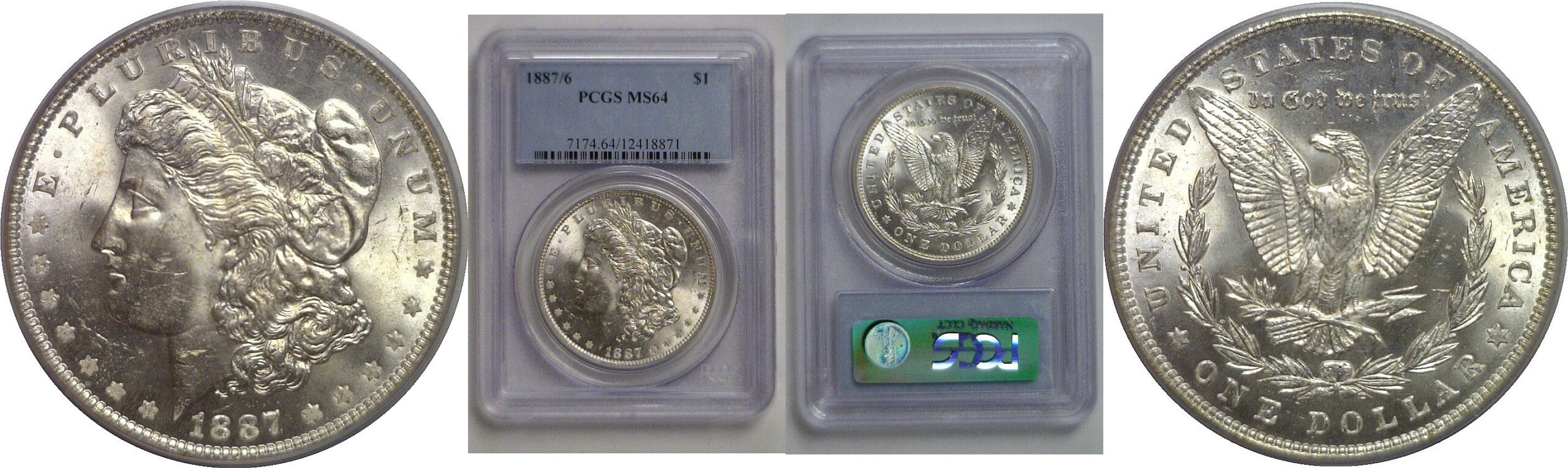 1887/6 Morgan Dollar   PCGS MS-64