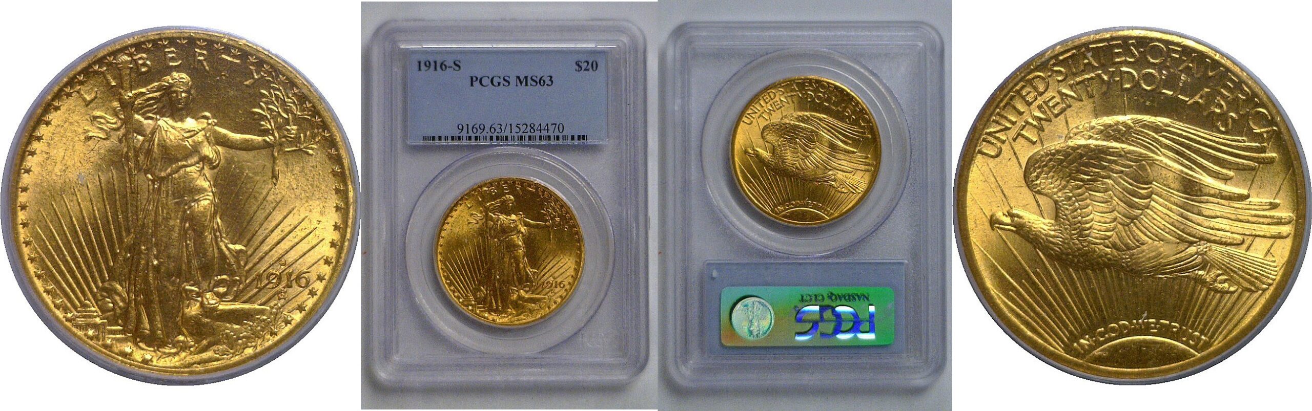 1916-S $20 St. Gaudens   PCGS MS-63