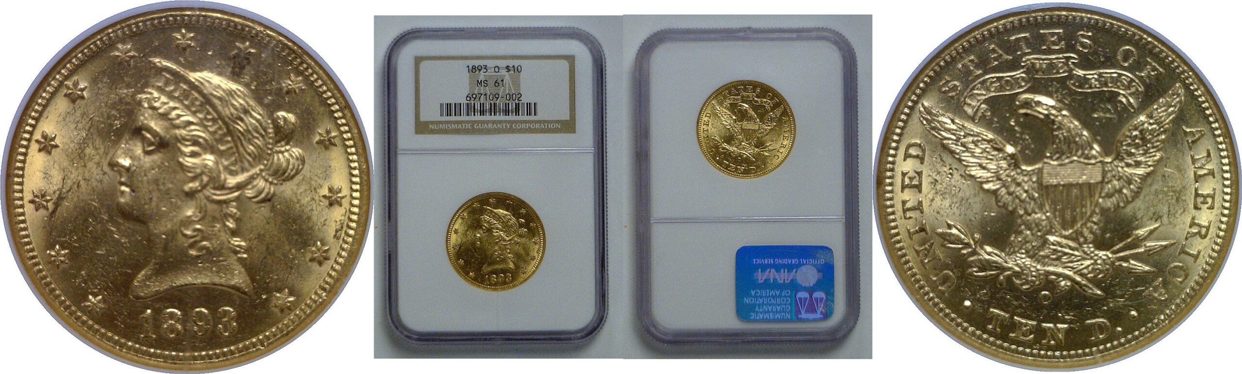 1893-O $10 Liberty   NGC MS-61