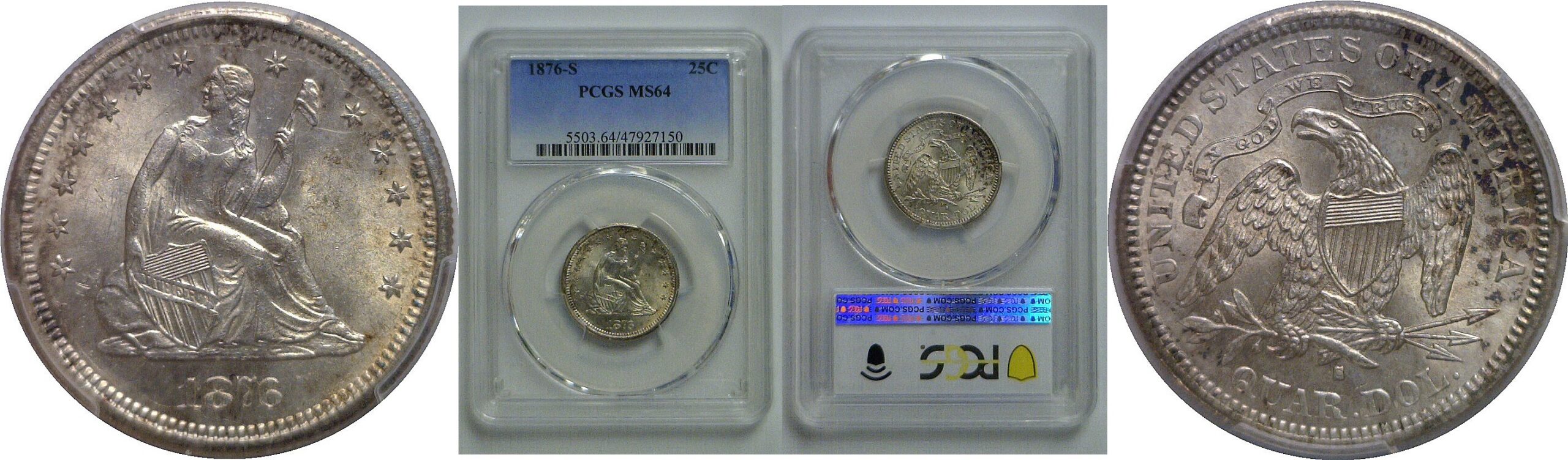 1876-S Seated Liberty Quarter   PCGS MS-64
