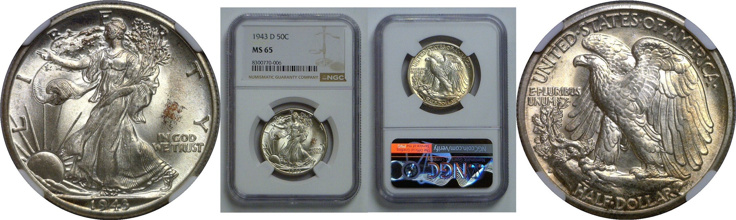 1943-D Walking Liberty Half Dollar   NGC MS-65
