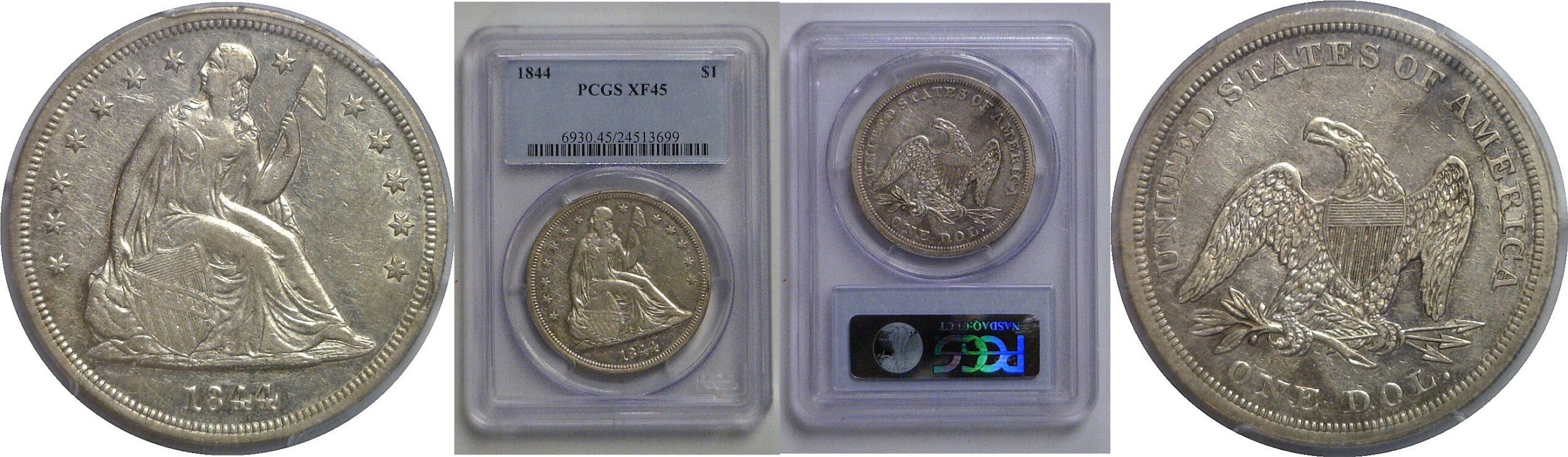 1844 Seated Liberty Dollar   PCGS XF-45