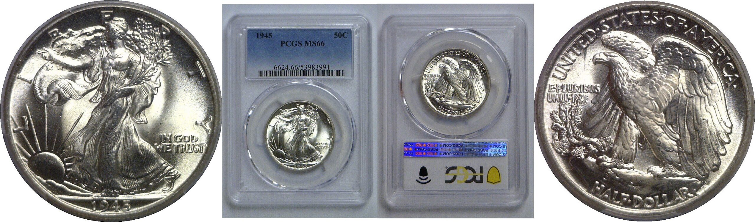 1945 Walking Liberty Half Dollar   PCGS MS-66