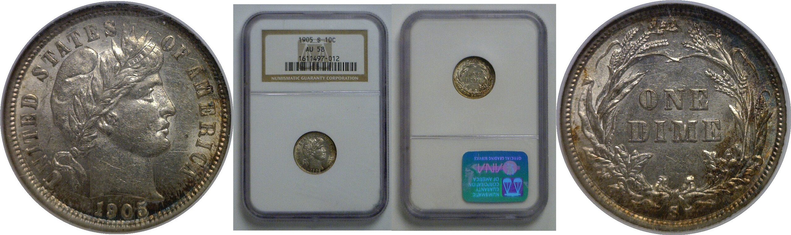 1905-S Barber Dime   NGC AU-58
