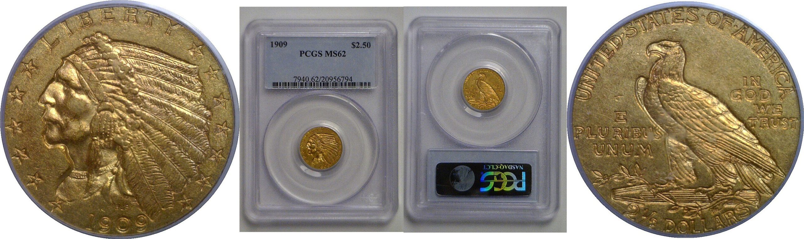 1909 $2 1/2 Indian   PCGS MS-62