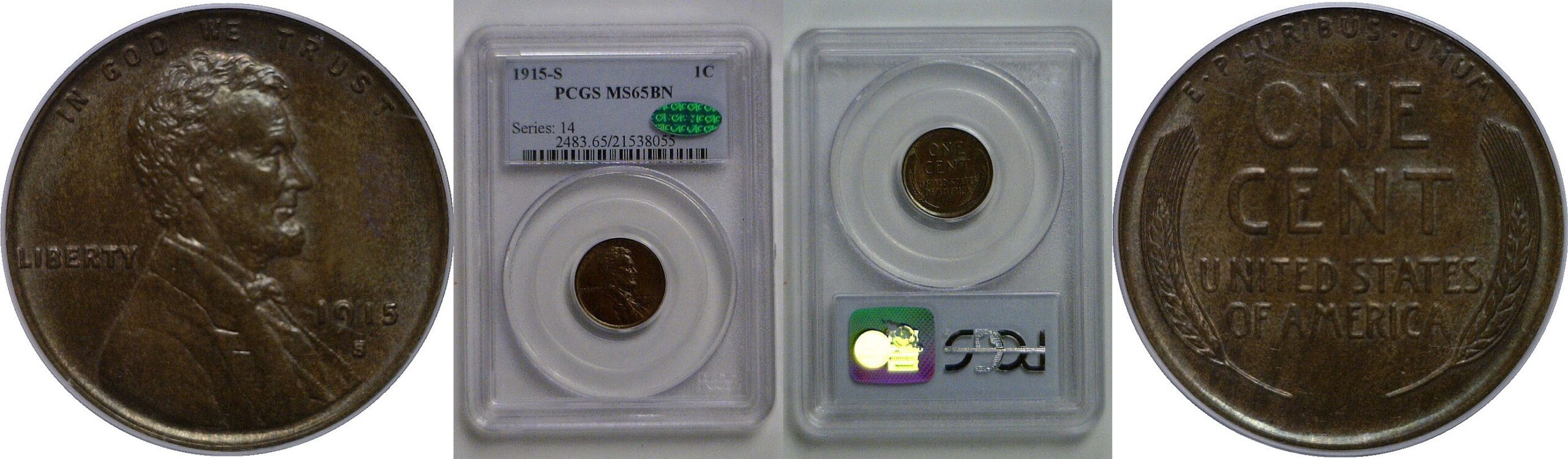 1915-S Lincoln Cent   PCGS MS-65 BN  CAC