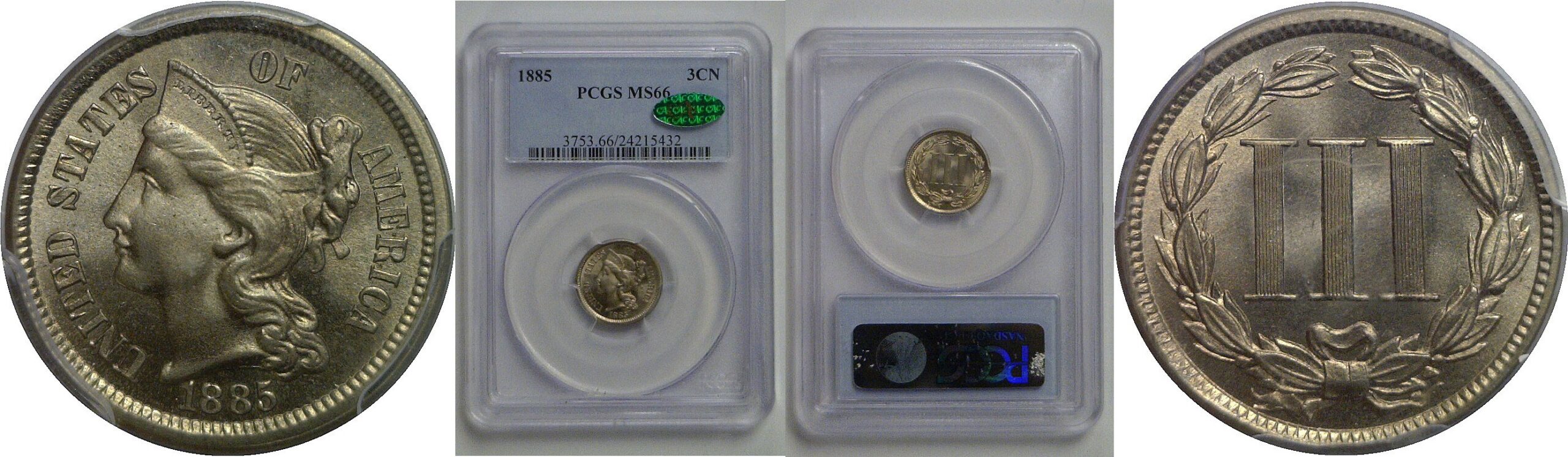 1885 Nickel Three Cent   PCGS MS-66  CAC