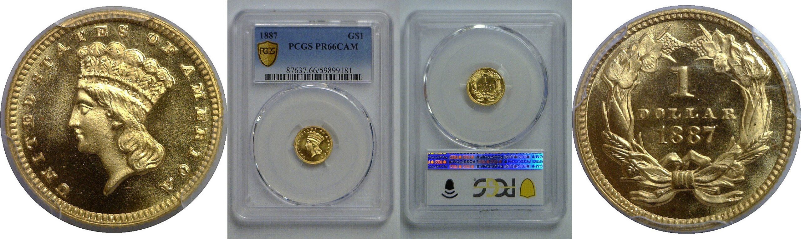 1887 One Dollar Gold Coin   PCGS PR-66 CAM