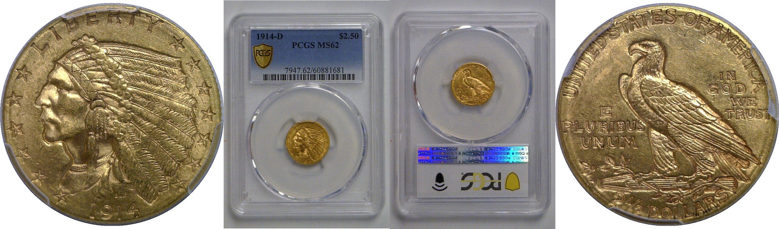 1914-D $2 1/2 Indian   PCGS MS-62