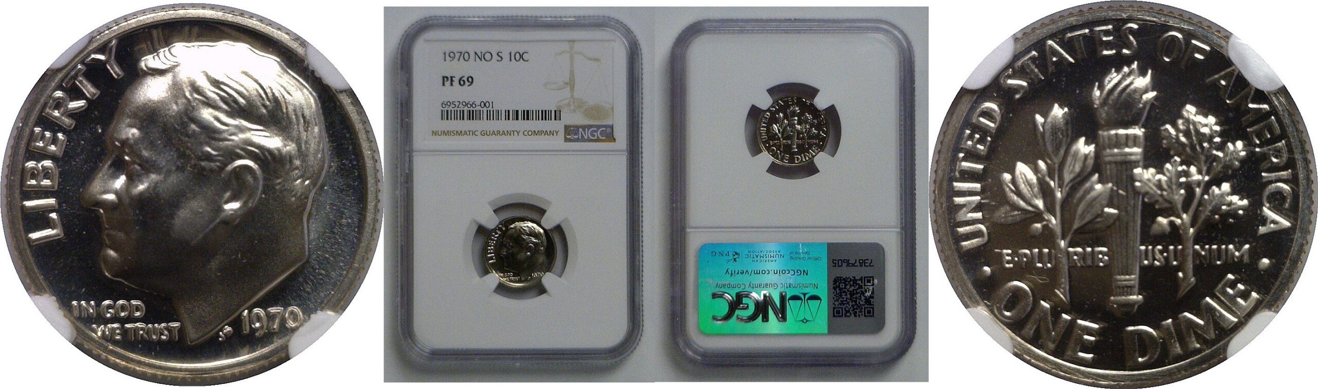 1970 No S   Roosevelt Dime   NGC PF-69