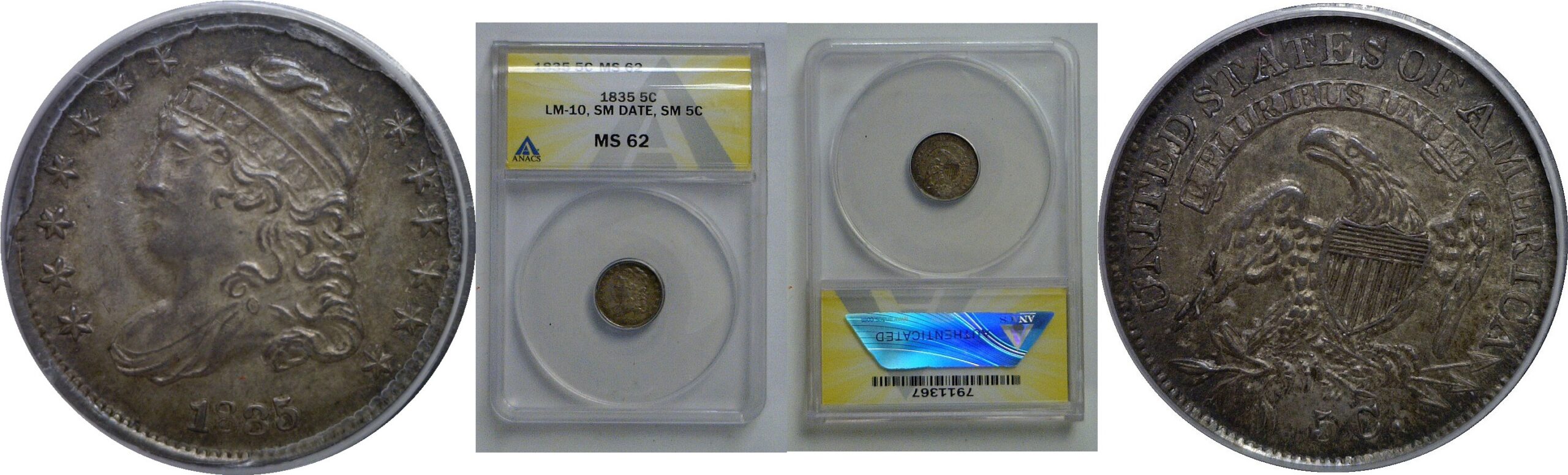 1835 Bust Half Dime   ANACS MS-62