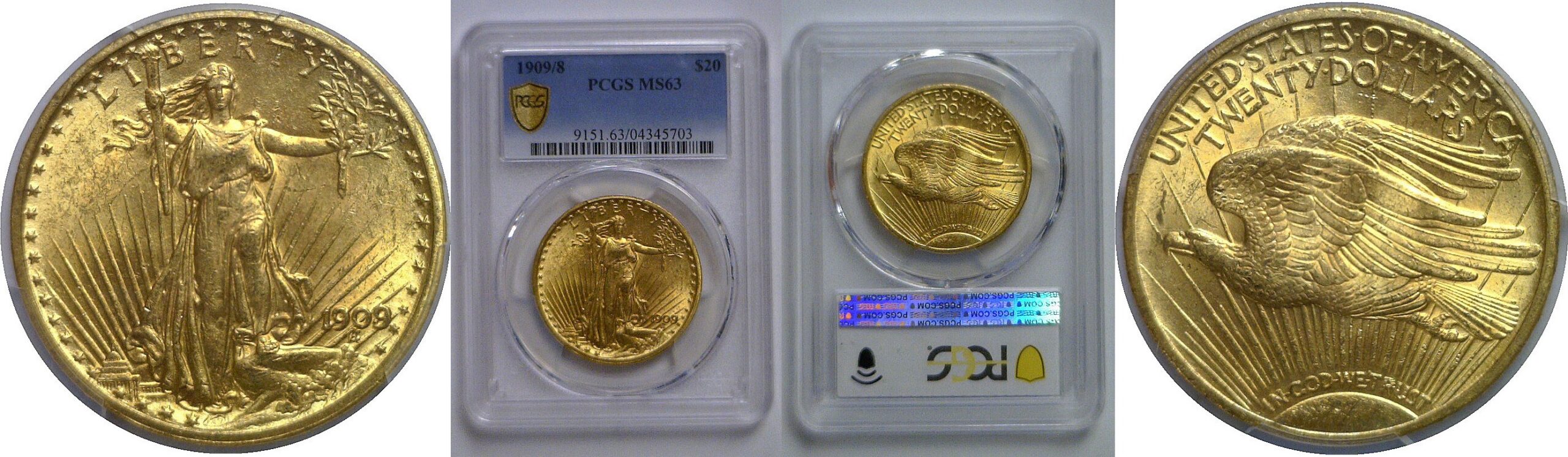 1909/8 $20 St. Gaudens   PCGS MS-63