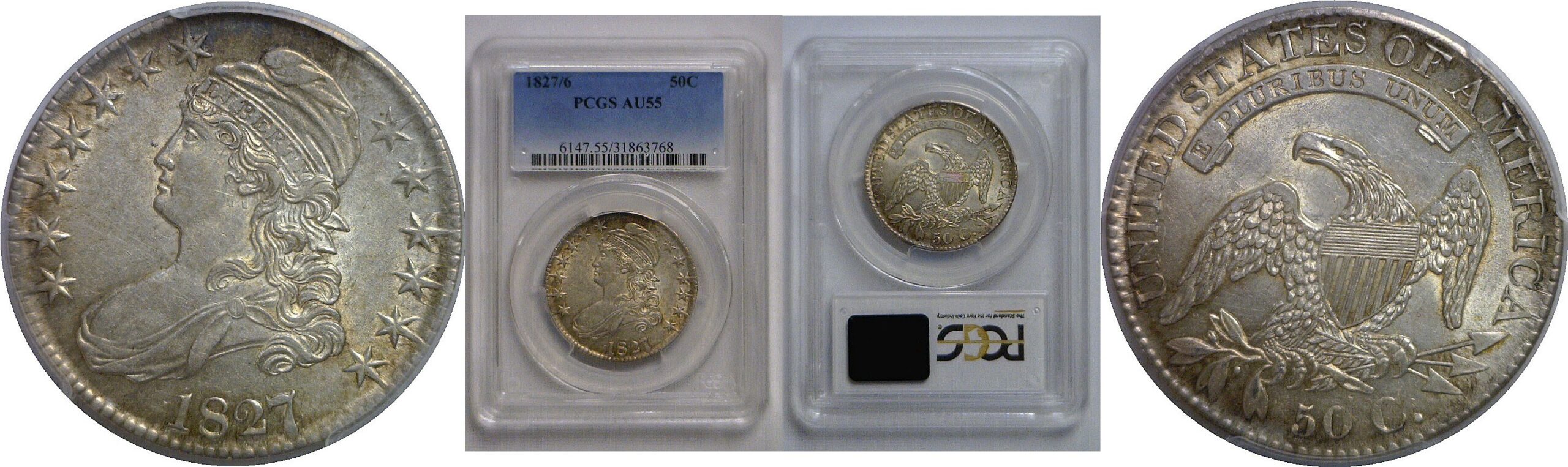 1827/6 Bust Half Dollar   PCGS AU-55