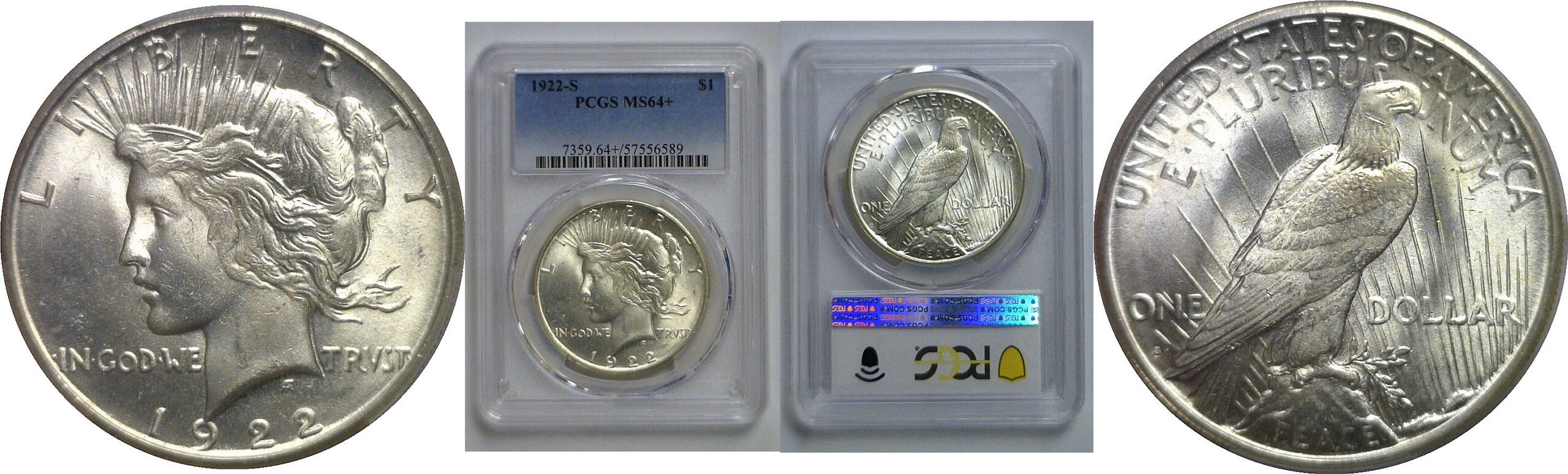 1922-S Peace Dollar   PCGS MS-64+