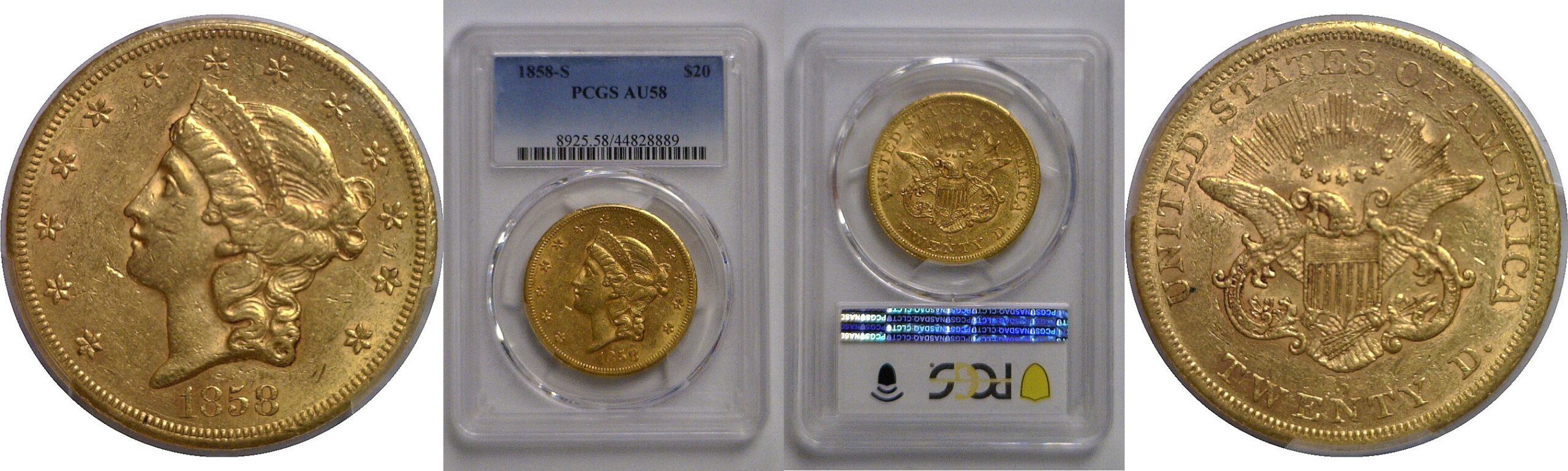 1858-S  $20 Liberty   PCGS AU-58