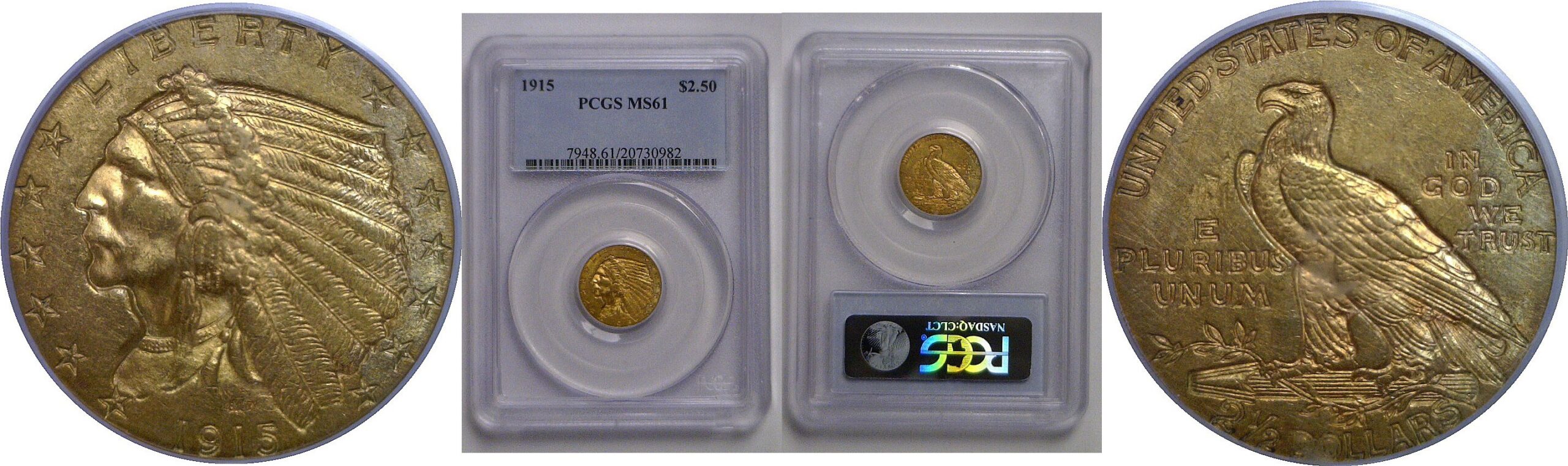 1915 $2 1/2 Indian   PCGS MS-61