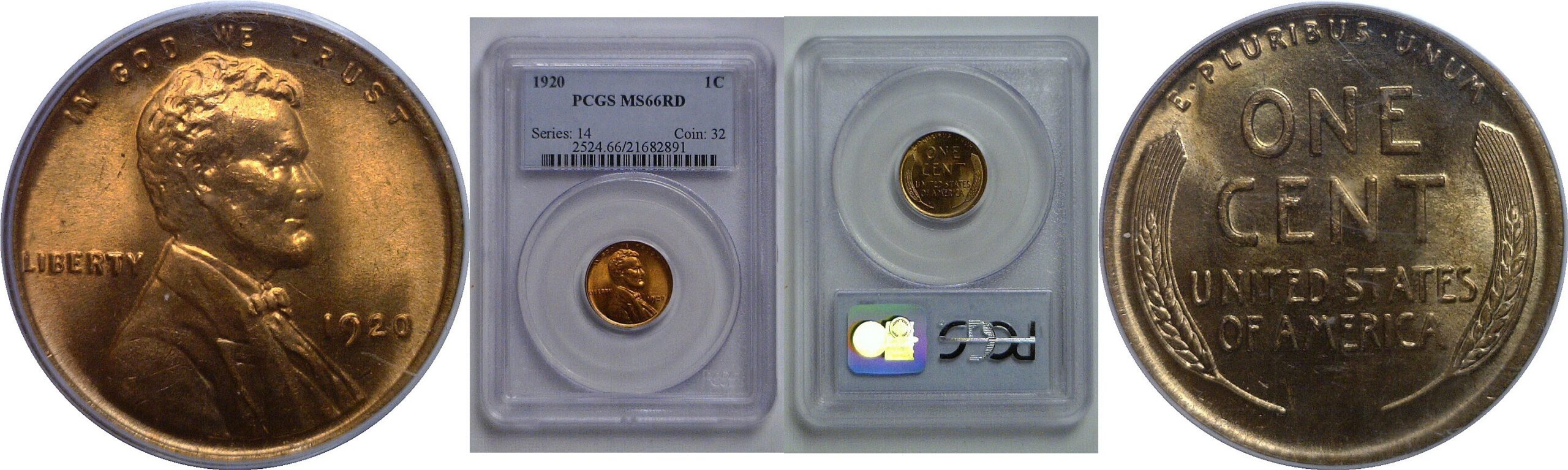 1920 Lincoln Cent   PCGS MS-66 RD