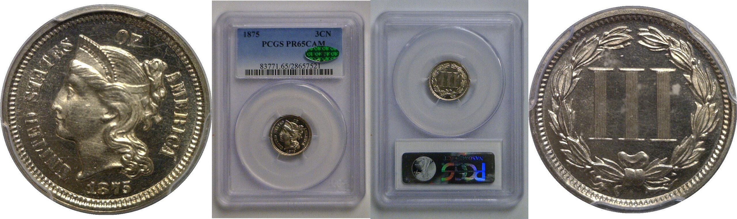 1875 Nickel Three Cent   PCGS PR-65 CAM  CAC