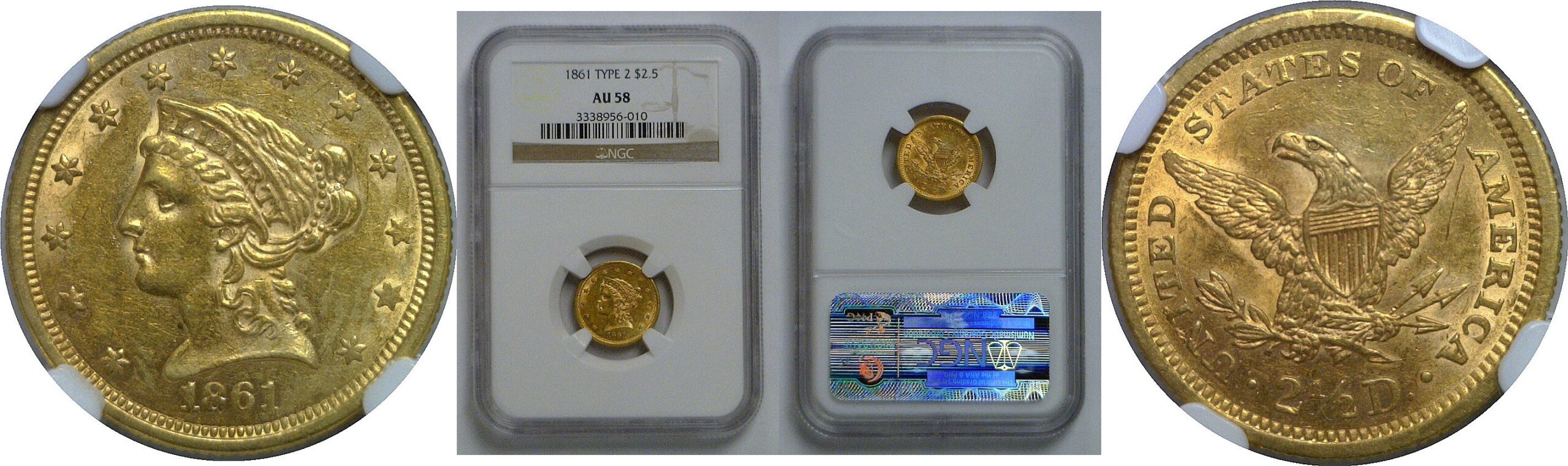 1861 Type 2   $2 1/2 Liberty   NGC AU-58