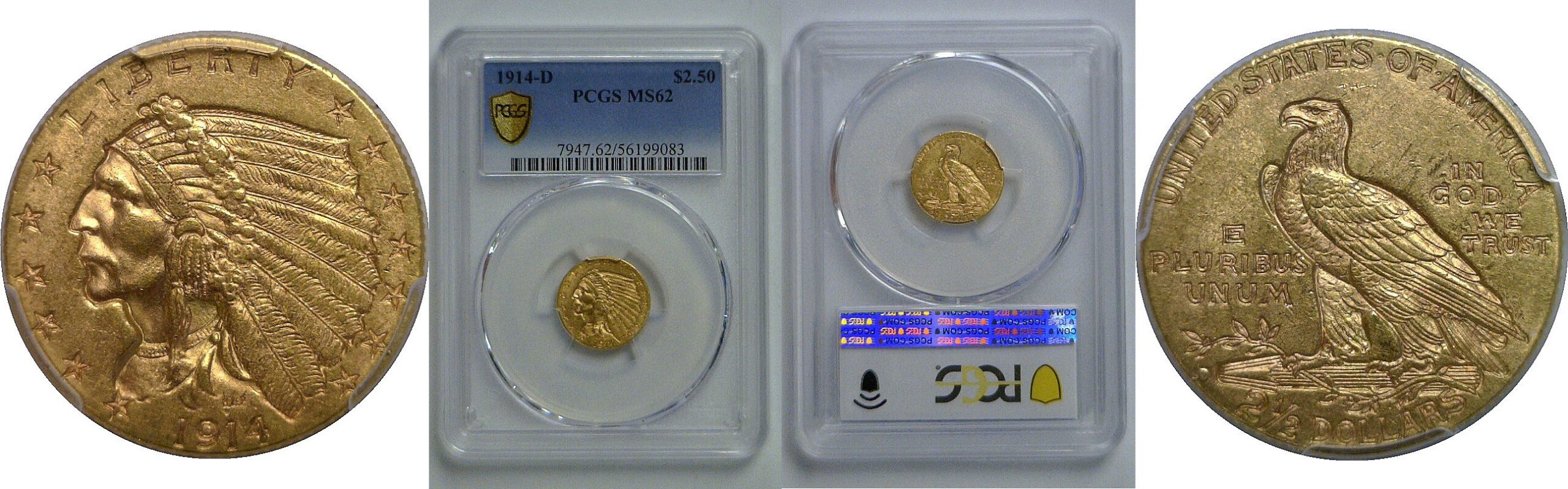 1914-D $2 1/2 Indian   PCGS MS-62