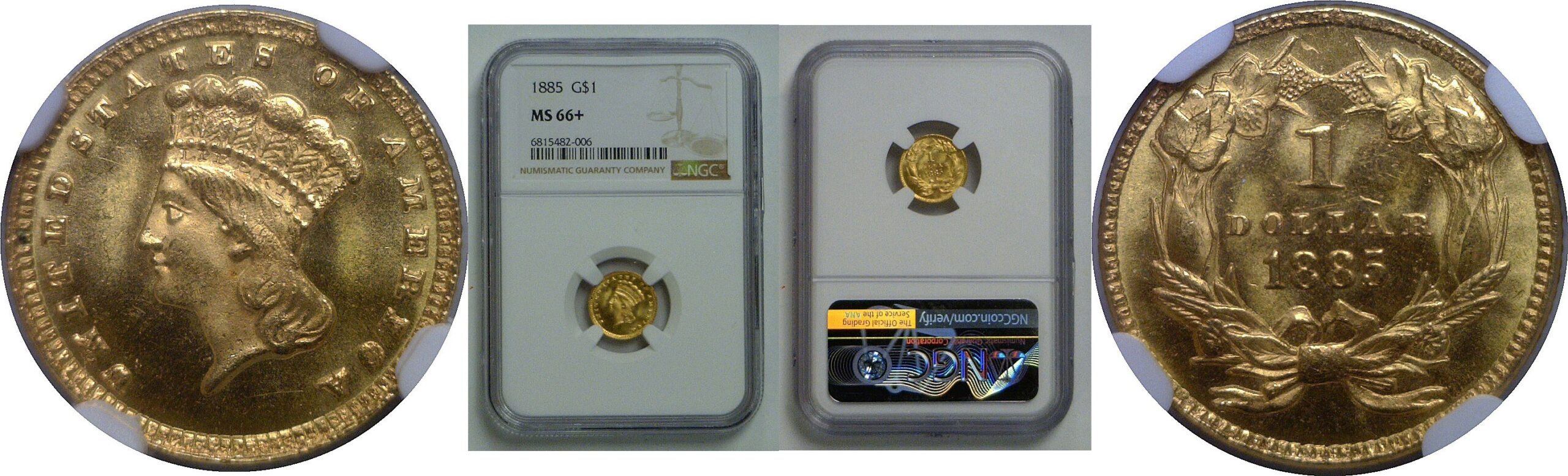 1885 One Dollar Gold Coin   NGC MS-66+