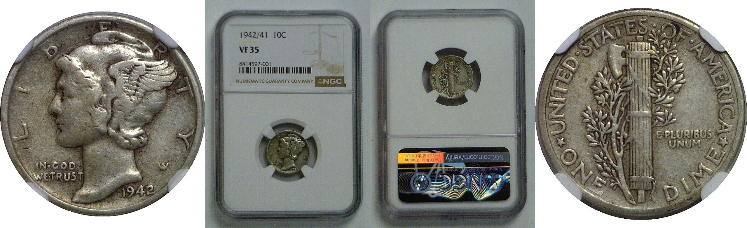 1942/1 Mercury Dime   NGC VF-35
