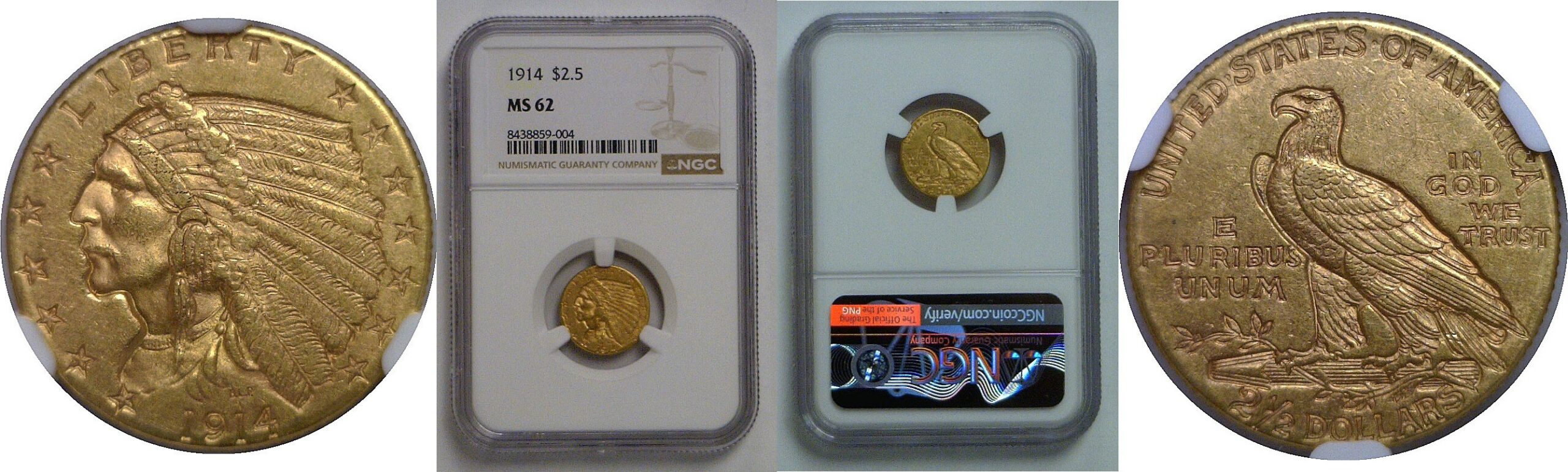 1914 $2 1/2 Indian   NGC MS-62