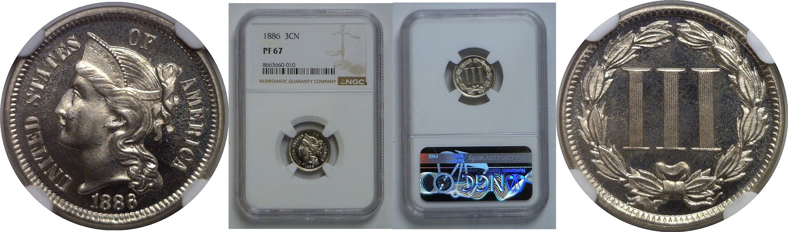1886 Nickel Three Cent   NGC PF-67