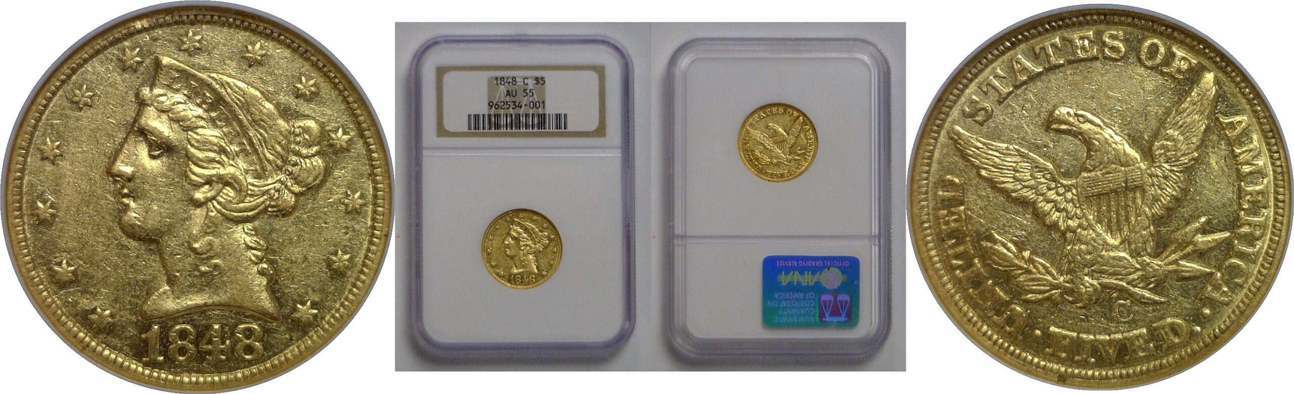 1848-C $5 Liberty   NGC AU-55